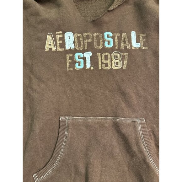 Aeropostale Brown Pullover Hoodie With Kangaroo Pocket & Embroidered Logo Medium - Picture 2 of 4
